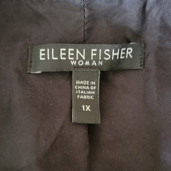 Eileen Fisher Woman 1X Black & White Tweed Leather Trim Full Zip Blazer Jacket - Picture 3 of 13